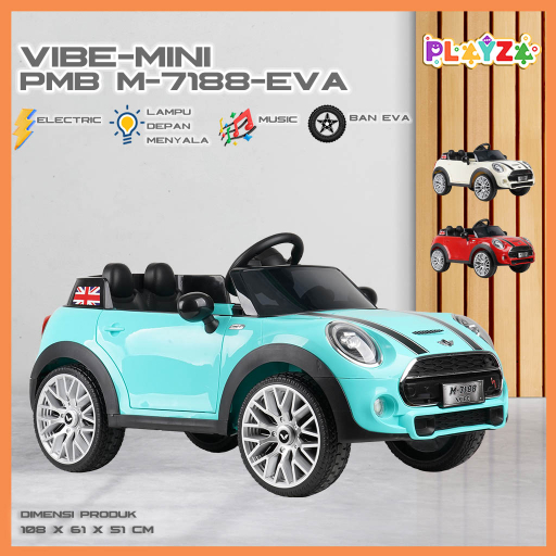 Mainan anak mobil aki PMB Vibe Mini coopre M-7188-EVA , Ban karet